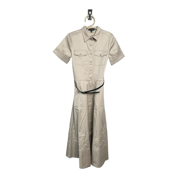 J.Crew Twill Khaki Snap Collared Fit Flare Shirtdress Size 00 BY839 NEW - Picture 3 of 15